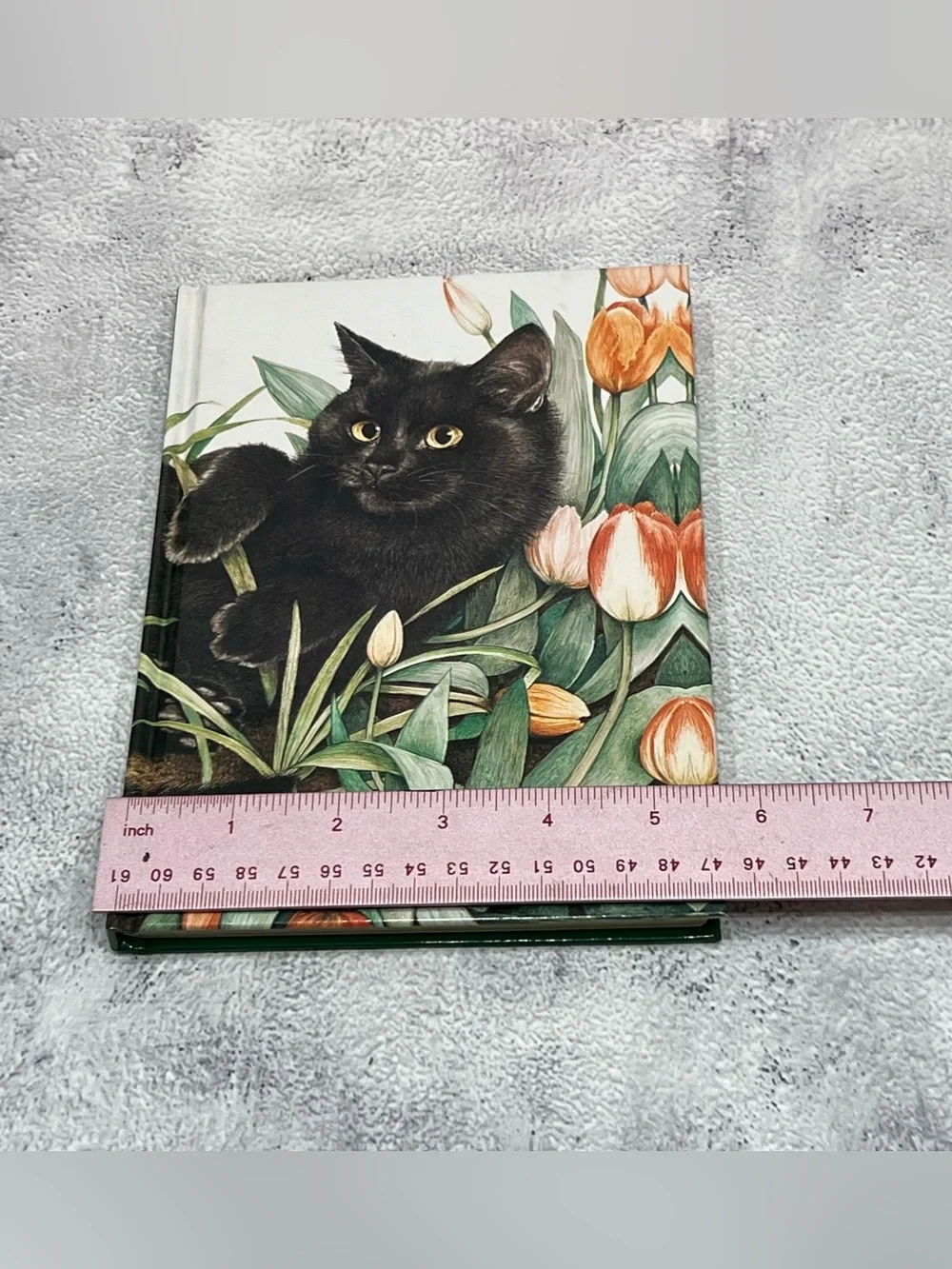 Vintage 1980s Black Cat Floral Hard Cover Notebook Lined Journal NEW Retro Art